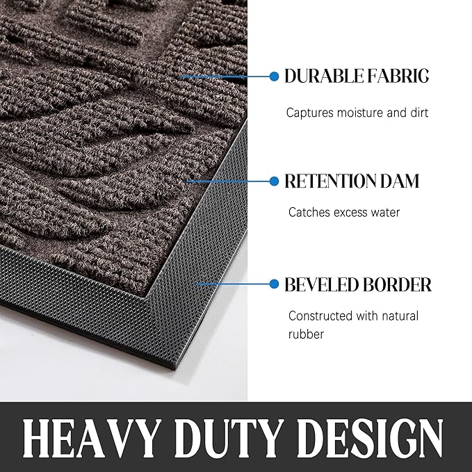 Yimobra Welcome Door Mat Outdoor Indoor, Non Slip Front Doormats, Heavy Duty Rubber Backing, Low-Profile Entrance Mat, Absorbent Resist Dirt, Easy Clean Patio Garage Floor Mats, 29.5 x 17, Brown-Ruum Studio Home