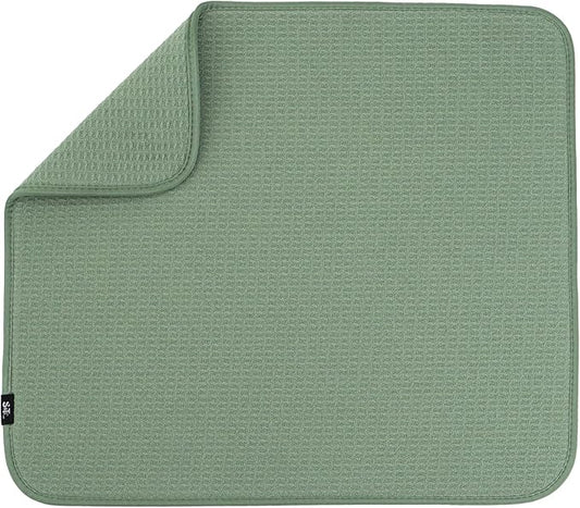 S&T INC. Dish Drying Mat, 16” x 18”, Absorbent Microfiber Kitchen Counter Mat, Dish Drying Pad for Dishes, Utensils, Pots and Pans, Large, Sage Green-Ruum Studio Home