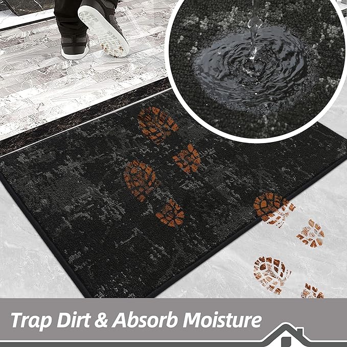 BEQHAUSE Dirt Trapper Door Mat 24"x36" Non-Slip Door Mats Washable Entryway Rugs Stain Resistant Doormat Absorbent Welcome Floor Mat for Front Back Door, Muddy Wet Shoes & Paws,Black-Ruum Studio Home
