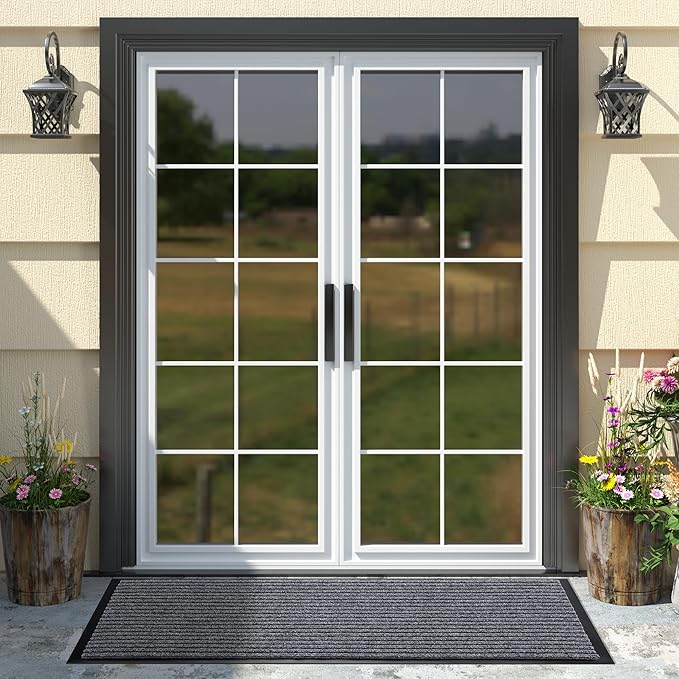 Yimobra Front Door Mat Outdoor Indoor Entrance, 100% Waterproof All-Season All Weather Doormat, Welcome Matt Outside Entry, Non Slip, Low Profile, Heavy Duty Patio Porch Floor Mats,47 x 24,Gray White-Ruum Studio Home