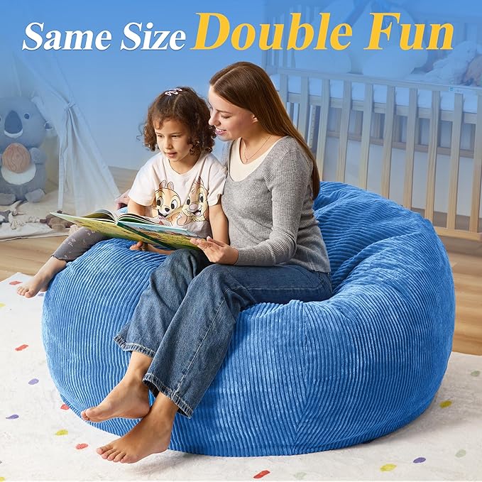 3.5FT Bean Bag Chairs Teardrop Bean Bag Chair for Adults Beanbag Chair with Memory Foam Filled Machine Washable Cover for Living Room, Bedroom (Large,Blue)-Ruum Studio Home