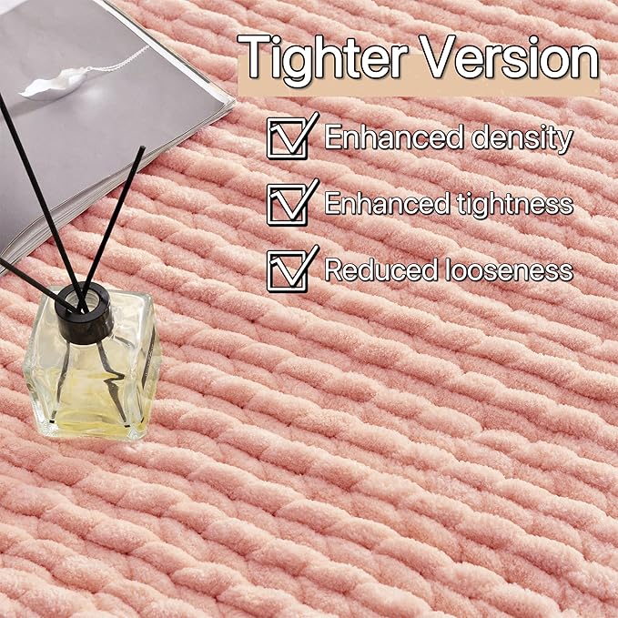 Maetoow Tighter Version Chenille Chunky Knit Blanket Throw 40×50 Inch, Handmade Warm & Cozy Blanket Couch, Bed, Home Decor, Soft Fleece Banket, Boho Thick Blankets and Giant Yarn Throws，Rose Pink-Ruum Studio Home