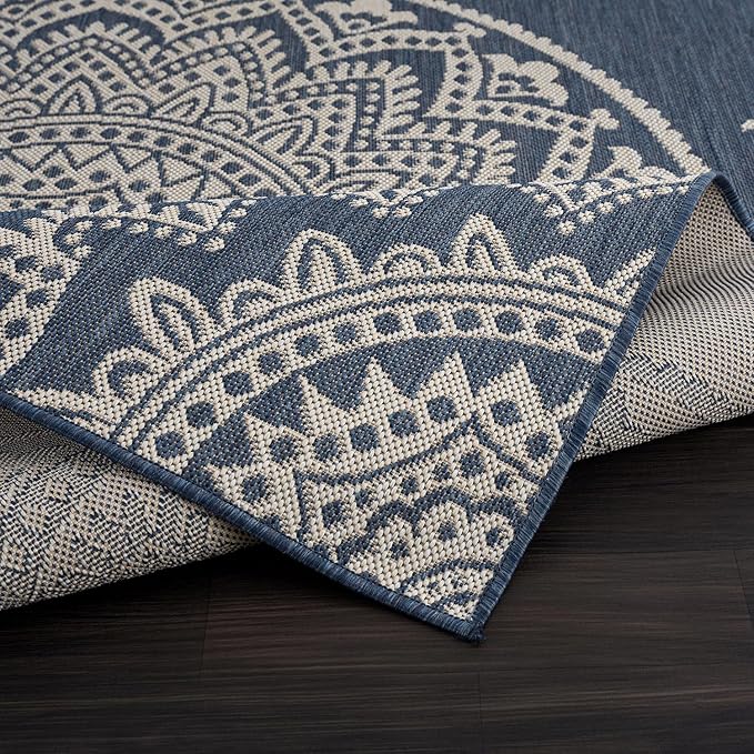 CAMILSON Outdoor Rug 10x14 Modern Area Rugs for Large Indoor and Outdoor Patios and Porches - Waterproof Washable Non-Shedding Easy-to-Clean Outside Carpet (10 x 14, Medallion - Blue/White)-Ruum Studio Home