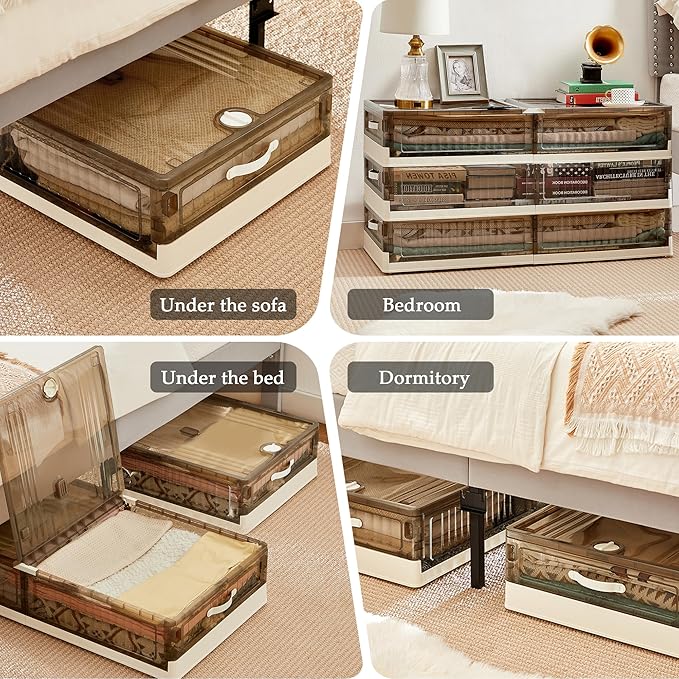 VECELO Under Bed Storage with Wheels, 26.5Gal Stackable Under Bed Storage Containers, Underbed Storage Containers with Lids, Plastic Foldable Folding Box for Clothes Shoes-Ruum Studio Home
