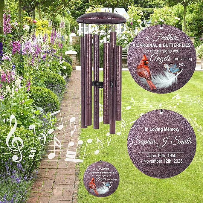 ASTARIN Custom Cardinal Wind Chimes for Loss of Lover Mom Dad, Butterfly Wind Chime Memorial Sympathy Gifts for Remembrance, Windchimes in Memory of a Loved One-Ruum Studio Home