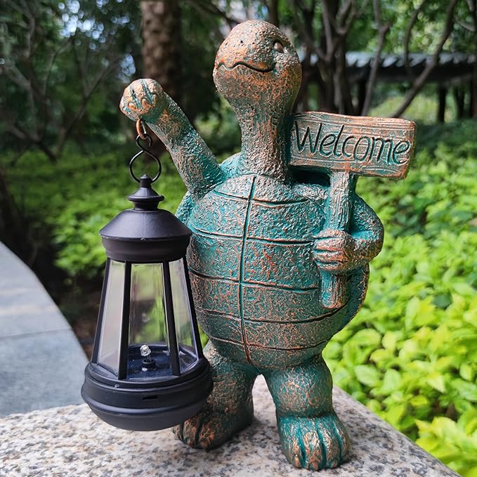 Turtle Garden Statue Outdoor Décor with Solar Lights Lantern,Turtle Solar Light Figurines Outside Decorations for Yard，Lawn,Patio, Balcony, Unique Housewarming Gifts-Ruum Studio Home