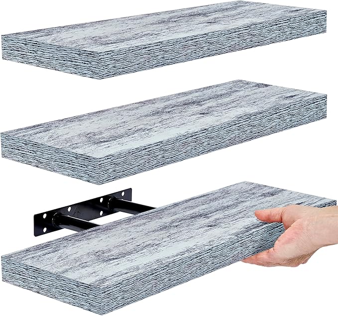 Sorbus Floating Shelves - 3 Pack 16 Inch Rustic Blue Wall Shelves for Bedroom, Kitchen, Living Room, Bathroom Shelves, Home Decor, Office - Floating Shelf for Trophies, Books, Frames, Toilet Paper-Ruum Studio Home
