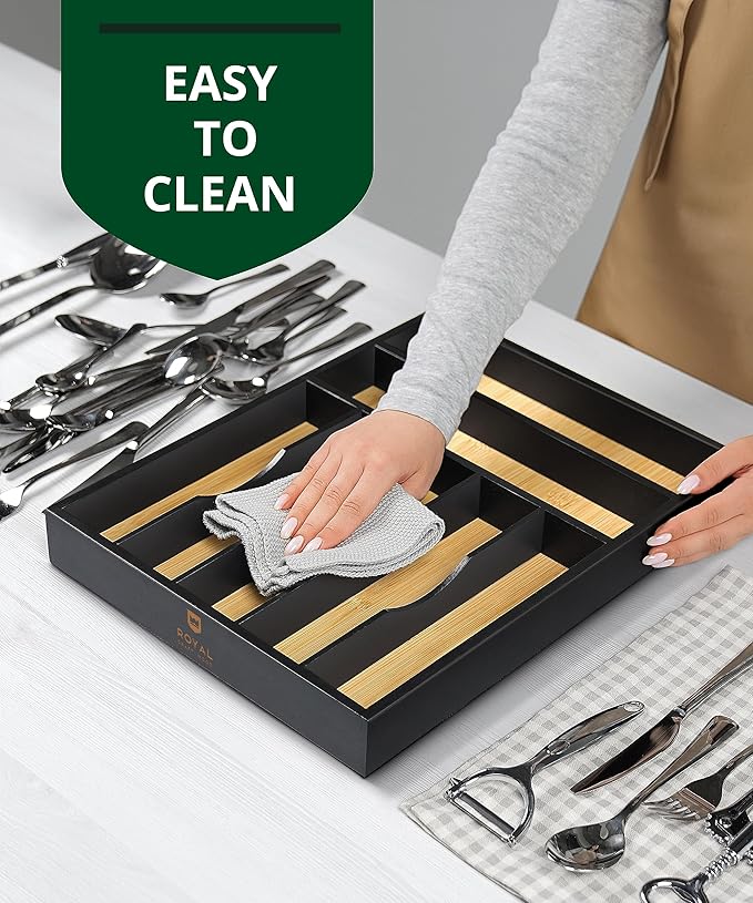ROYAL CRAFT WOOD Luxury Bamboo Kitchen Drawer Organizer - Silverware Organizer - Utensil Holder and Cutlery Tray with Grooved Drawer Dividers for Flatware and Kitchen Utensils (7 Slot)-Ruum Studio Home