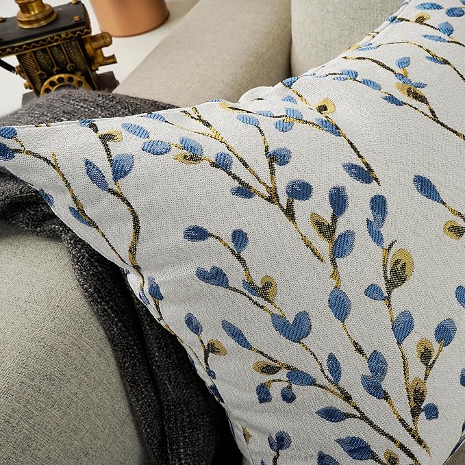YOUR SMILE Classical Embroidery Jacquard Blue Square Decorative Throw Pillow Case Cushion Cover,12x20 inch-Ruum Studio Home