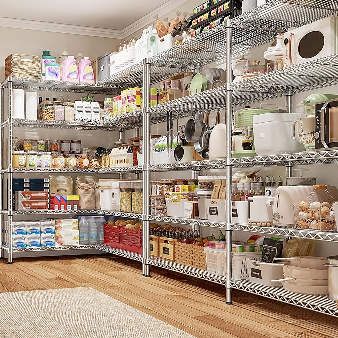 REIBII 70" W Wire Shelving Load 1500LBS, Metal Shelving 5-Tier Storage Shelves Metal Shelves for Storage Adjustable Shelving Rack for Pantry Kitchen Commercial School 70" W*15.8" D*72.4" H,Chrome-Ruum Studio Home