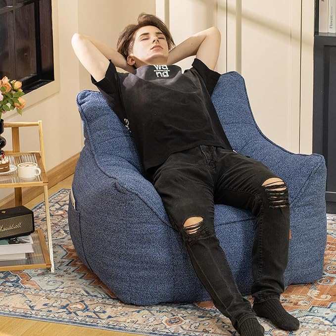 Bean Bag Chair with Filler, Bean Bag Sofa Chair with Tufted Soft Armrests Plush Lazy Sofa Comfy Chair,Large BeanBag Chair for Adults in Livingroom, Bedroom-Ruum Studio Home