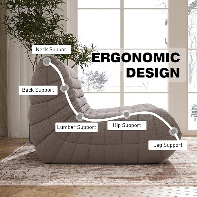 Bean Bag Chair for Adults, Oversized Loveseat Fireside Chair Comfy Lazy Floor Sofa, 2 Seater Lazy Sofa Couch Memory Foam Bean Bag for Living Room, Bedroom Apartment Office (Grey)-Ruum Studio Home