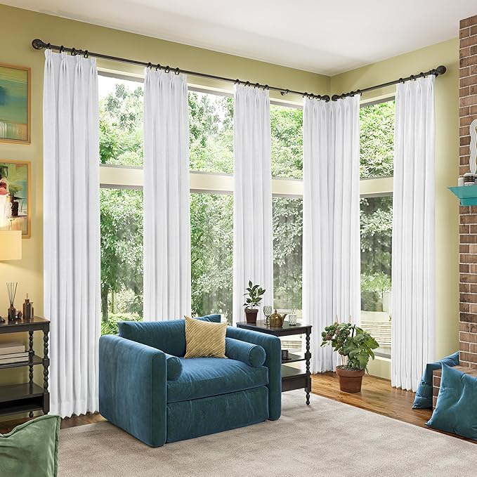 RAIN CITY White Blackout Curtains 120 Inches Long Modern Farmhouse Back Tab Pleated Look Window Drapes for Bedroom Living Room 2 Panels 50x120x2-Ruum Studio Home