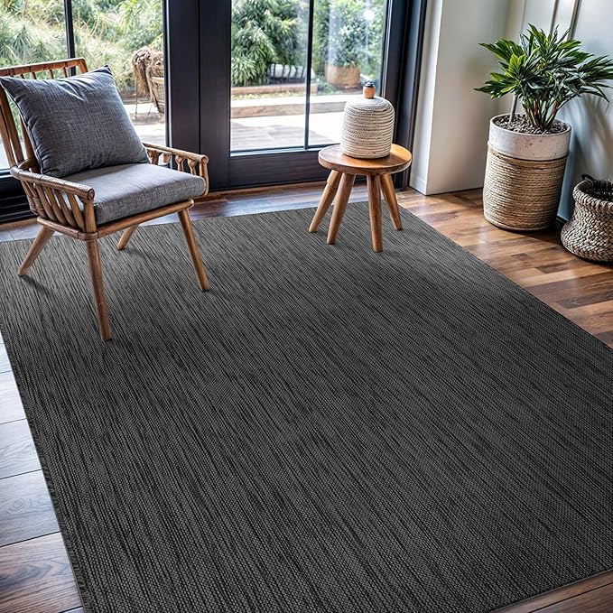 CAMILSON Outdoor Rug 8x10 Modern Area Rugs for Indoor and Outdoor Patios and Porches - Waterproof, Washable, Non-Shedding, Easy-to-Clean Outside Carpet (8 x 10, Solid - Dark Gray)-Ruum Studio Home