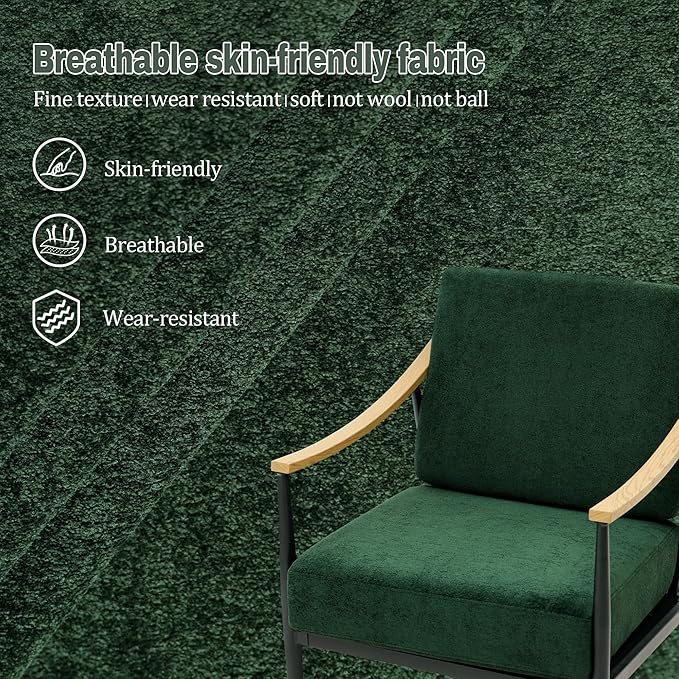 Modern Accent Chairs Set of 2 for Living Room Bedroom Mid Century Arm Chairs Upholstered Office Accent Chairs Comfy Waiting Room Chairs with Metal Frame, Green-Ruum Studio Home