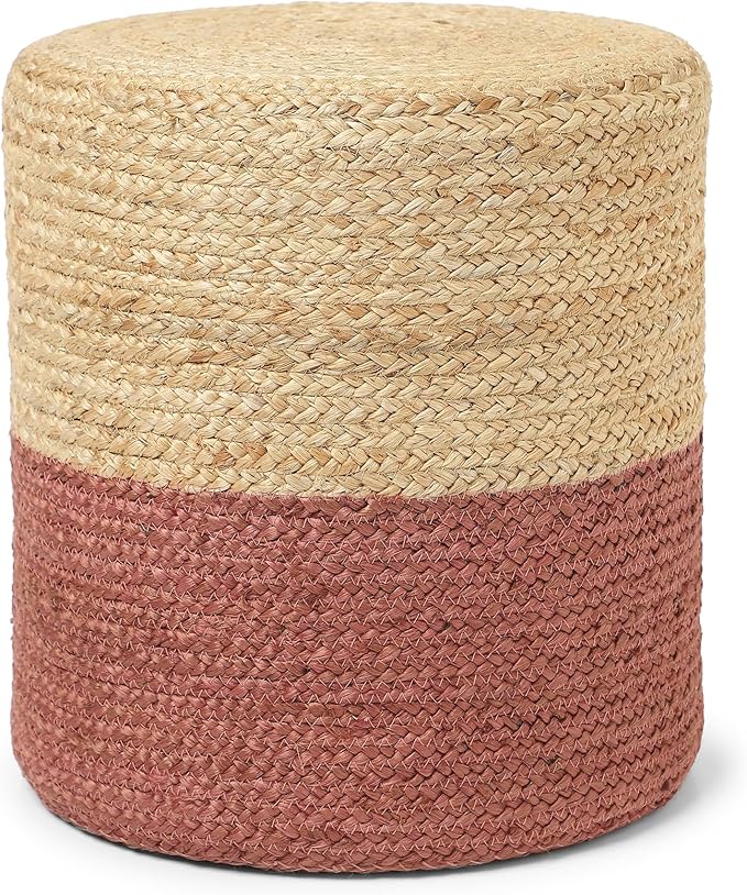 REDEARTH · Cylindrical Pouf Foot Stool Ottoman - Jute Braided Pouffe Poof Accent Sitting Footrest for Living Room, Bedroom, Nursery, Patio, Lounge (Natural Rust, 14.5"x14.5"x16")-Ruum Studio Home