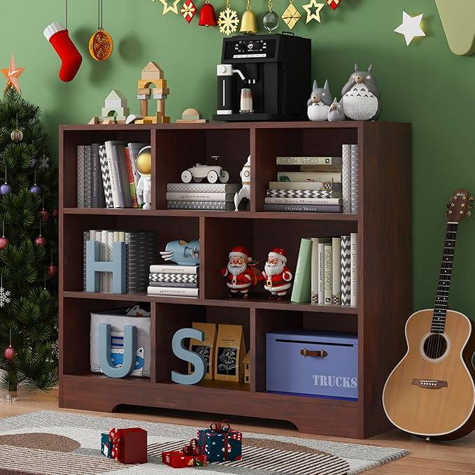 Book Shelf, 8 Cubes Storage Organizer, 3-Tier Open Shelf Wooden Bookcase, Freestanding Cherry Bookshelf Cube Shelf for Bedroom, Living Room, Home Office-Ruum Studio Home
