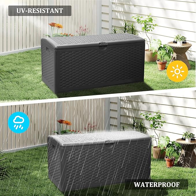 80 Gallon Plus Outdoor Storage Box Waterproof Lockable Resin Deck Box Large, Patio Storage Bin for Pool Accessories Cushion Furniture, Garden Tools, UV-Resistant Outside Delivery Black-Ruum Studio Home