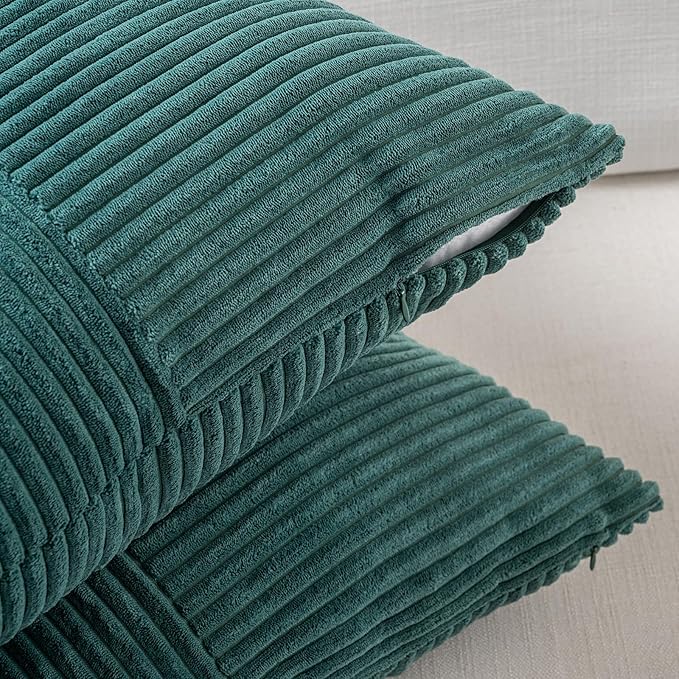 Fancy Homi Set of 2 Teal Boho Long Lumbar Body Decorative Throw Pillow Cover 14x36 Inch for Bed Couch Bedroom Bench, Soft Patchwork Corduroy Textured Pillow Case, Rustic Farmhouse Room Décor-Ruum Studio Home