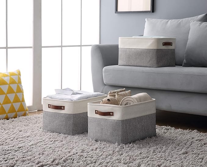 DECOMOMO Storage Baskets for Shelves - Fabric Closet Organizers and Storage Bins, Perfect Baskets for Organizing Closet Toys Nursery (Grey and White, XL - 4 Pack)-Ruum Studio Home