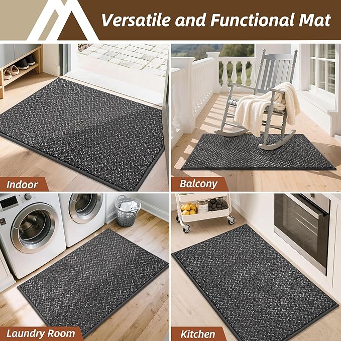 COSY HOMEER-Door-Mat 24"x36" Non Slip Absorbent Entryway Rugs Dirt Trapper Doormats Washable Entrance Mats Low Pile Welcome Floor Mat for Front Back Door and Entry Mats,Dark Grey-Ruum Studio Home