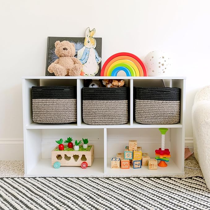NaturalCozy Storage Cubes 9”x9”x7”Cotton Rope Woven Baskets for Organizing 3-Pack | 9 Inch Cube Storage Bin | Small Basket for Shelf Nursery, Pantry, Decorative Plant, Bathroom Closet, Toy Gift-Ruum Studio Home