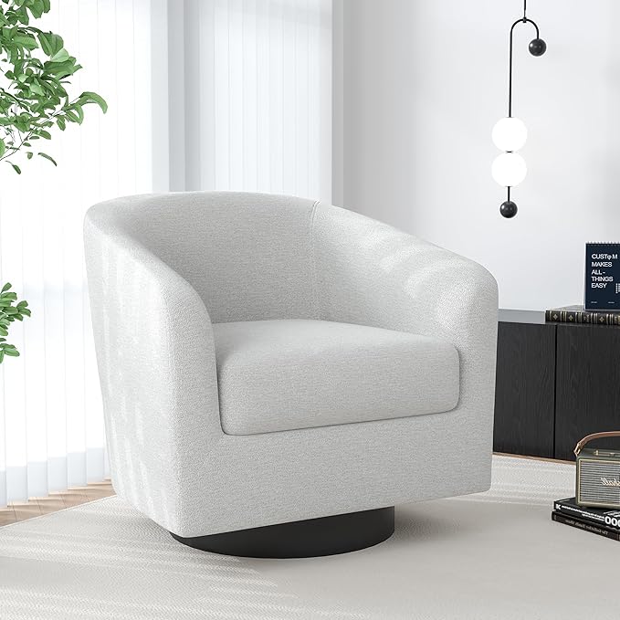 Swivel Barrel Accent Chair, Modern Round Chenille Fabric Arm Chair for Living Room, Bedroom, Comfy Club Reading Chairs for Adults（Chenille Fabric, Beige, Set of 1-Ruum Studio Home