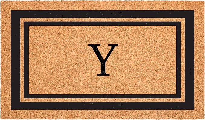 Calloway Mills 152961830Y Black Border 18" x 30" Monogram Doormat, (Letter Y)-Ruum Studio Home