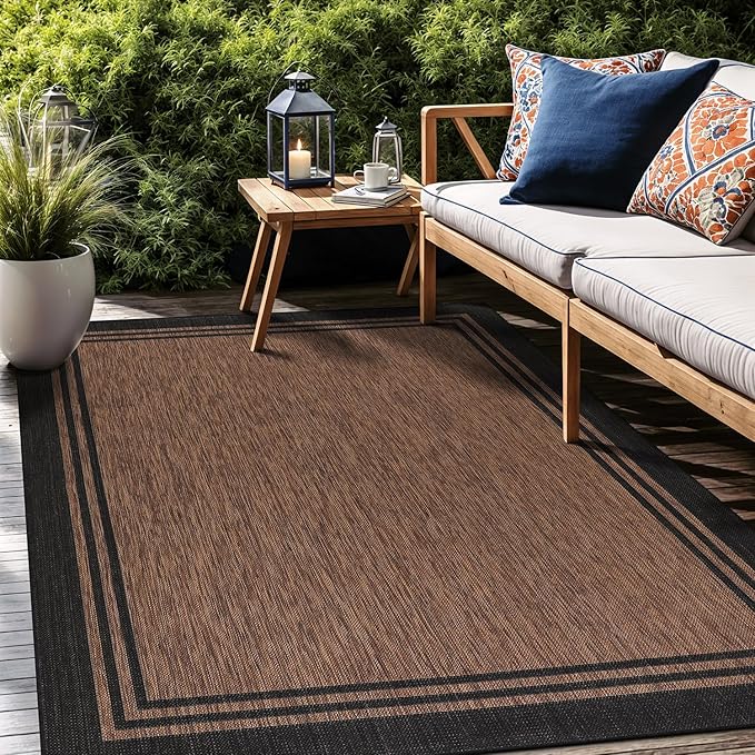 Bordered Outdoor Rug 6x9 Washable Outside Carpet for Indoor Patio Porch Waterproof Easy Cleaning Non Shedding Area Rugs Nut Brown 6 x 9-Ruum Studio Home