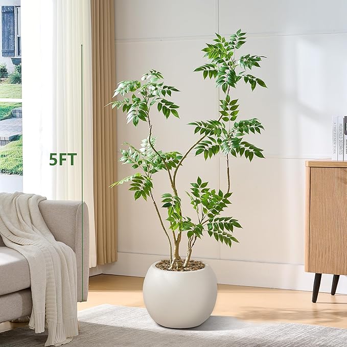 Artificial Mahonia Fortunei Tree 5FT,Tall Fake Plant Artificial Sumac Tree, Faux Plants Indoor Fake Plants Decor with Pots for Home Office Bathroom Bedroom Living Room Decorations Housewarming-Ruum Studio Home