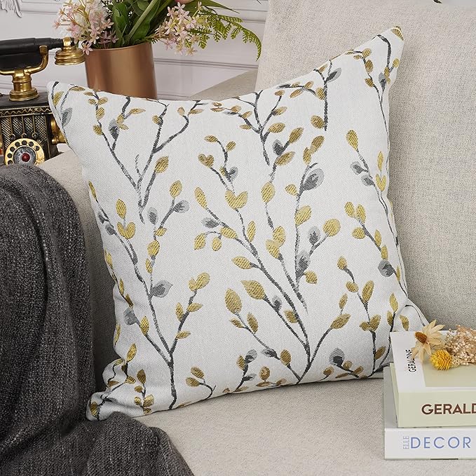 YOUR SMILE Classical Embroidery Jacquard Yellow/Gold Square Decorative Throw Pillow Case Cushion Cover 18x18 inch-Ruum Studio Home