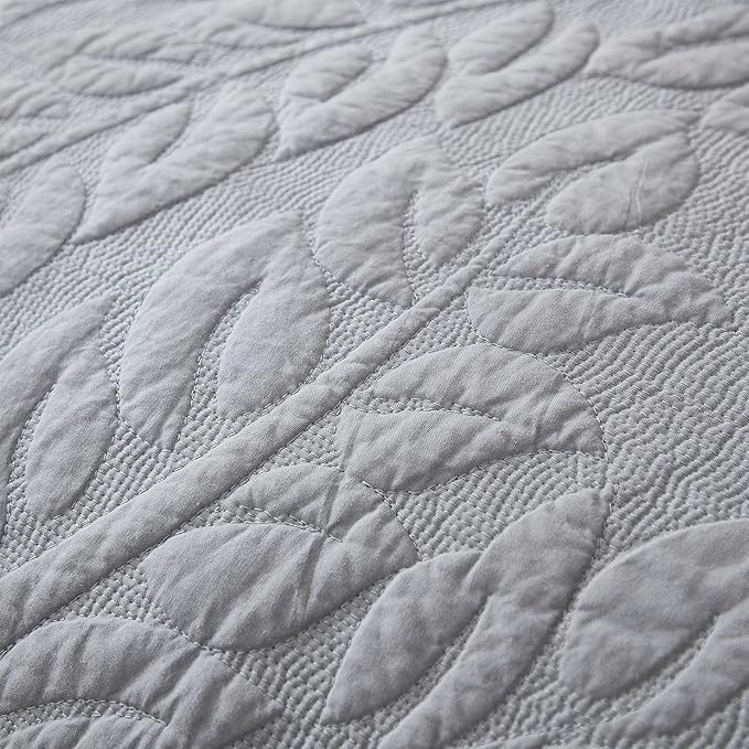 MarCielo 3-Piece 100% Cotton Oversized Bedspread Lightweight Quilt Coverlet Embroidery Farmhouse Bedding Set T0 (Light Grey, Oversized Queen (100"x106"))-Ruum Studio Home
