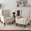 Lumibee High Back Accent Chair Set of 2,Upholstered Wingback Armchair with Solid Wood Legs for Small Spaces,Comfy Single Sofa Chair for Living Room,Bedroom,Office-Beige-Ruum Studio Home