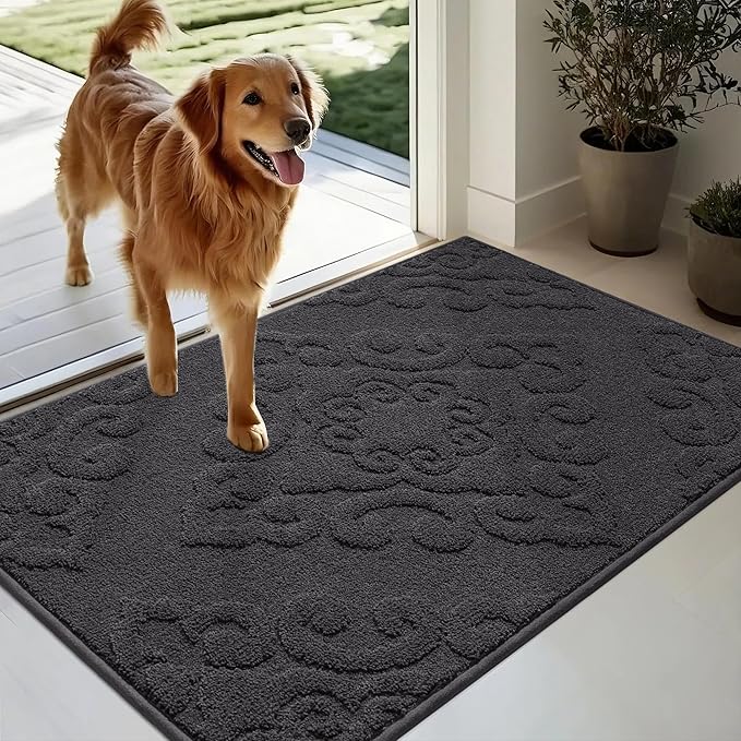 COSY HOMEER-Door-Mat-Non-Slip-Entryway-Rug 24”x36” Absorbent Welcome Mats Washable Dirt Trapper Door Mat Entrance Floor Mats for Front Back Doormats and Wet Shoes,Dark Grey-Ruum Studio Home