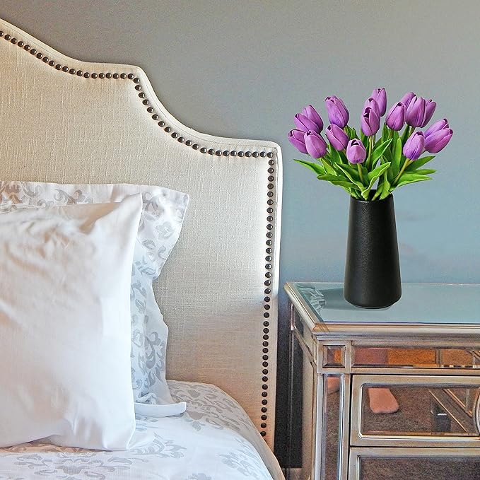 Mandy's Artificial Tulips 20 Stems Lilac PU Faux Flowers for Wedding Home Decor 13.5 Inch-Ruum Studio Home
