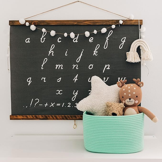 OrganiHaus Green Basket for Shelves, Decorative Cloth for Organizing, Cotton Rope Storage Basket for Toys, Small Woven Baskets for Storage-Ruum Studio Home