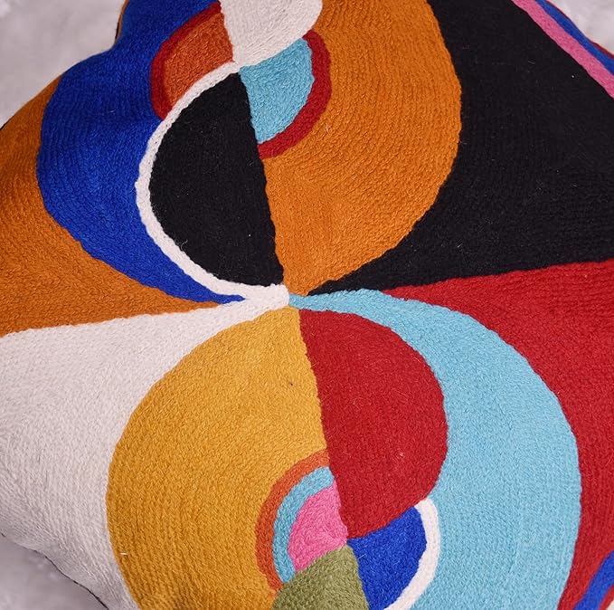Delaunay Decorative Pillow Cover Joy Modern Couch Pillowcase Contemporary Couch Cushion Abstract Farmhouse Chair Pillowsham Hand Embroidered Wool Size 18x18-Ruum Studio Home
