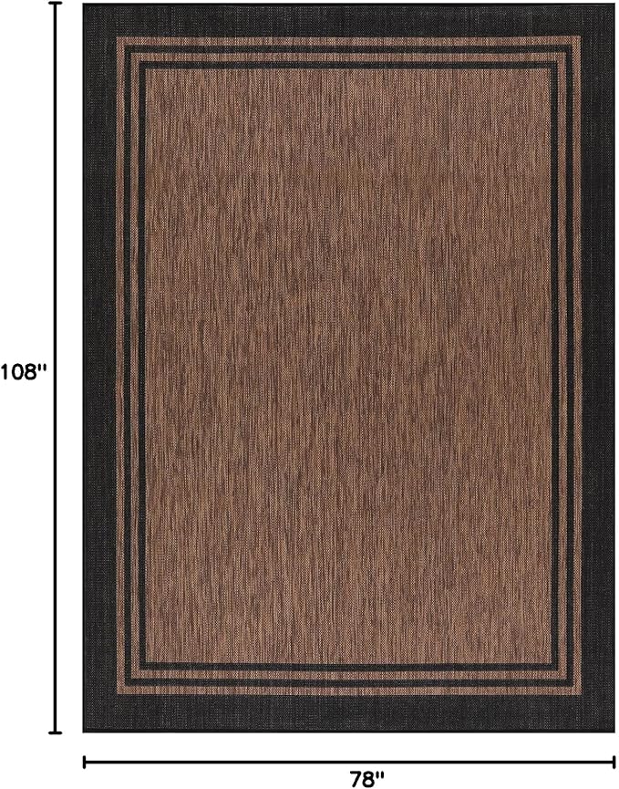 Bordered Outdoor Rug 6x9 Washable Outside Carpet for Indoor Patio Porch Waterproof Easy Cleaning Non Shedding Area Rugs Nut Brown 6 x 9-Ruum Studio Home