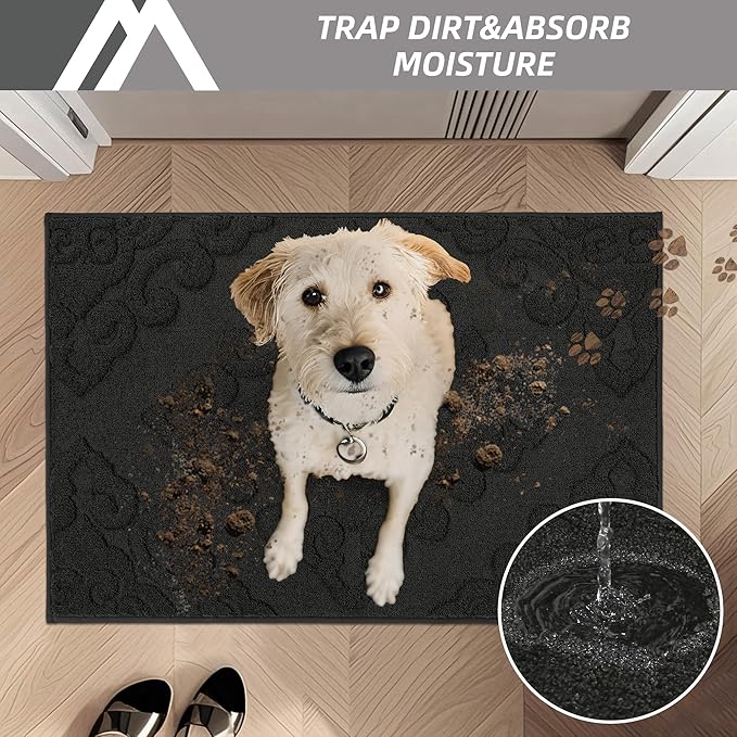 COSY HOMEER-Door-Mat-Non-Slip-Entryway-Rug 24”x36” Absorbent Welcome Mats Washable Dirt Trapper Door Mat Entrance Floor Mats for Front Back Doormats and Wet Shoes,Black-Ruum Studio Home