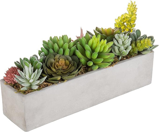 MyGift Faux Succulent Plant Arrangement in 12-Inch Gray Cement Pot-Ruum Studio Home