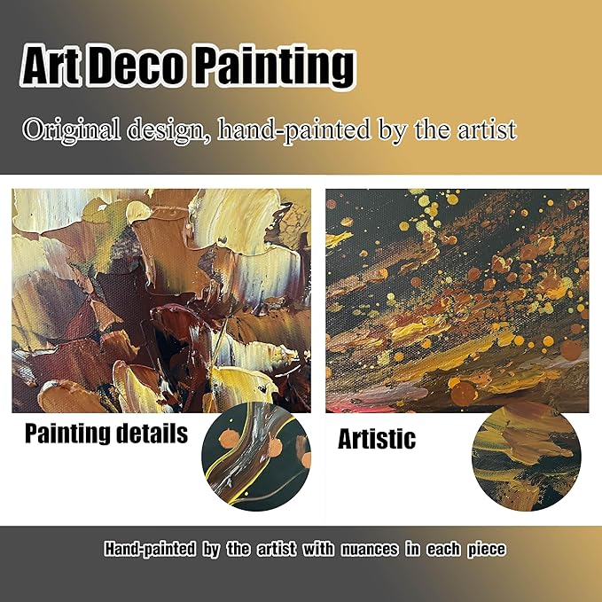 Tree Painting Wall Art for Office - Hand Painted Gold and Black Canvas Wall Art for Living Room - Black Framed Wall Art for Bedroom Size 29" x 59"-Ruum Studio Home