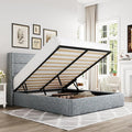 Allewie Queen Size Lift Up Storage Bed, Modern Wingback Headboard, Hydraulic Support, No Box Spring Needed, Grey Blue-Ruum Studio Home