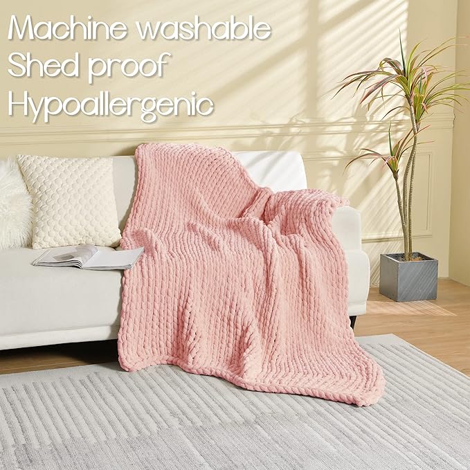 Maetoow Tighter Chenille Chunky Knit Blanket Throw 60×80 Inch, Handmade Warm & Cozy Blanket Couch, Bed, Home Decor, Soft Fleece Banket, Boho Thick Blankets and Giant Yarn Throws, Rose Pink-Ruum Studio Home