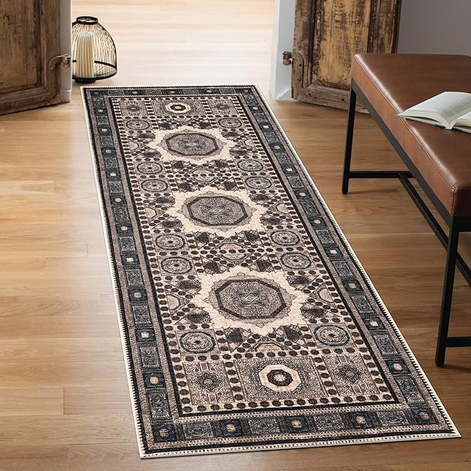 Keen Home Design 2x10 Rug - Machine Washable Runner Rug with Non-Slip Backing, Ideal for Hallway, Entryway, Kitchen, Laundry Room - Vintage, Easy Clean, Durable, Low Pile - (2'6" x 10')-Ruum Studio Home
