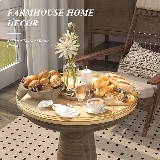 21-Inch Wooden Lazy Susan Turntable – Premium Oak & Iron, Extra Large Rotating Serving Tray for Dining Table, Kitchen Countertop, Farmhouse Décor, Spice Rack, Charcuterie & Entertaining-Ruum Studio Home
