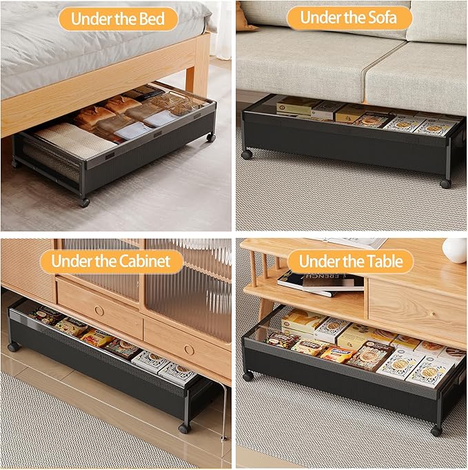 Under Bed Storage Containers with Wheels, 2 Pack Underbed Shoe Storage Organizer with Removable Lids, Large Rolling Under Bed Storage Dresser Drawers for Clothes Toys Shoes Blankets-Ruum Studio Home