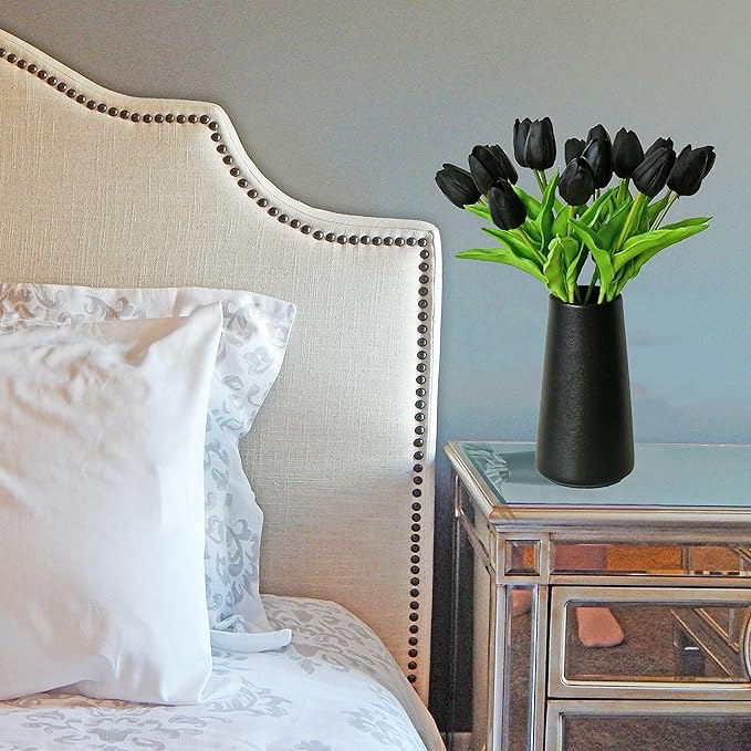 Mandy's Artificial Tulips 20 Stems Black PU Faux Flowers for Wedding Home Decor 13.5 Inch-Ruum Studio Home