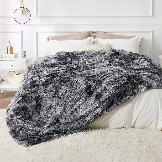 Bedsure GentleSoft Fluffy King Size Blanket for Bed, Faux Fur Fuzzy Minky Couture Warm Blanket for Winter, Thick Plush Sherpa Fleece Oversized Giant Bedding Cozy Gifts for Room, 108x90, Tie Dye Grey-Ruum Studio Home