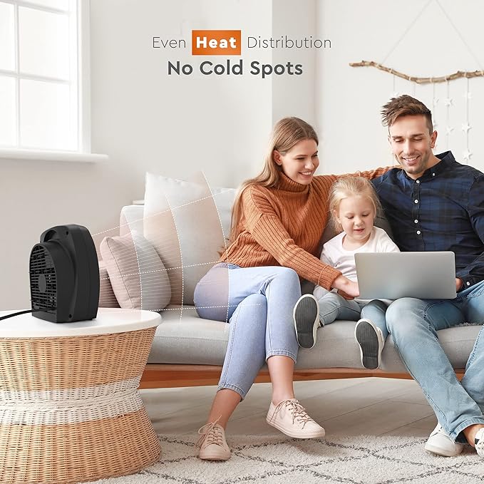 Comfort Zone Indoor Space Heater with Adjustable Thermostat, Fan Forced, Electric, Overheat Protection, Safety Tip-Over Switch, Energy Efficient, Ideal for Home, Bedroom, & Office, 1,500W, CZ45EBK-Ruum Studio Home