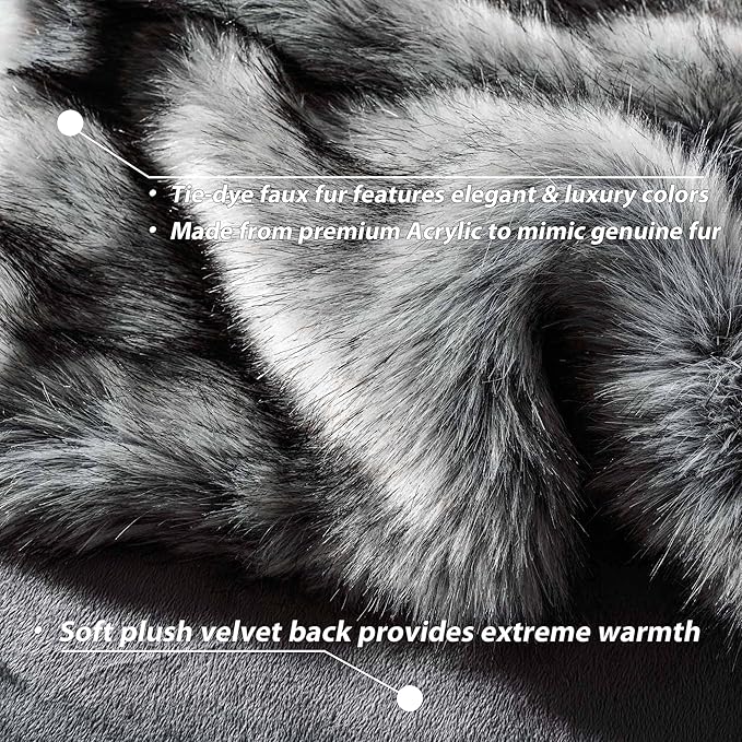 BATTILO HOME Wolf Faux Fur Blanket, Extra Large Fox Fur Throw Blankets for Couch, Bed, Super Soft, Fluffy, Eelegant, Grey with Black Tips Blanket Reversible to Plush Velvet, (Grey, 60"x80")-Ruum Studio Home